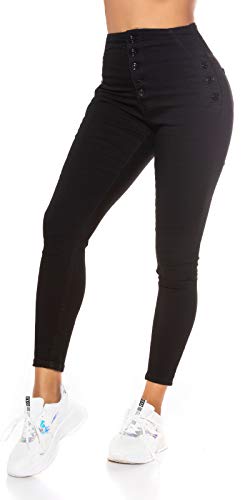 Miss RJ Jeans Damen High Waist Skinny Jeans Jeanshose mit Knöpfen (Schwarz, 34) von Miss RJ