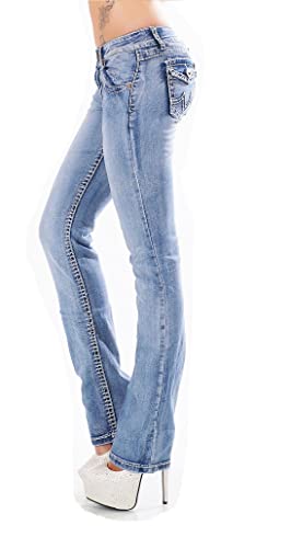 Miss RJ Jeans Damen Skinny Jeans Flap Pocket Dicke Nähte Jeanshose (38, Hellblau) von Miss RJ