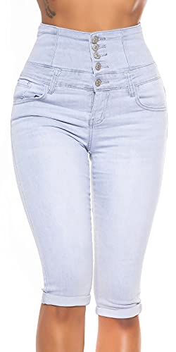 Miss RJ Jeans High Waist Damen Capri Skinny Jeans Jeanshose Corsage Look (34) von Miss RJ