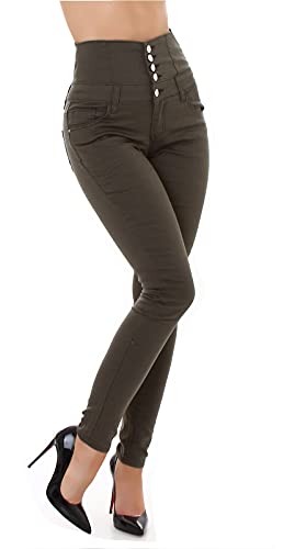 Miss RJ Jeans High Waist Damen Skinny Jeans Jeanshose Corsage Look (Blau, 40) (Khaki, 36) von Miss RJ