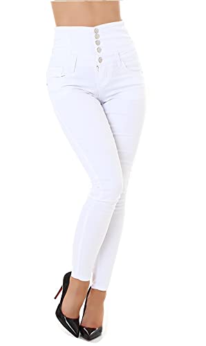 Miss RJ Jeans High Waist Damen Skinny Jeans Jeanshose Corsage Look (Blau, 40) (Weiß, 36) von Miss RJ