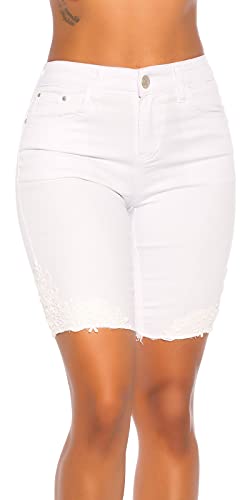 Miss RJ Sommer High Waist Bermuda Jeans mit Deko Häkelspitze 36 von Miss RJ