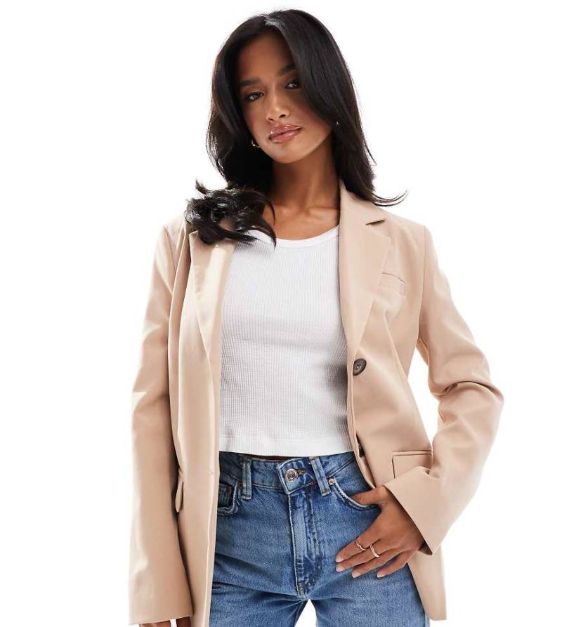 Miss Selfridge Petite - Einreihiger Oversize-Blazer in Taupe-Neutral von Miss Selfridge Petite
