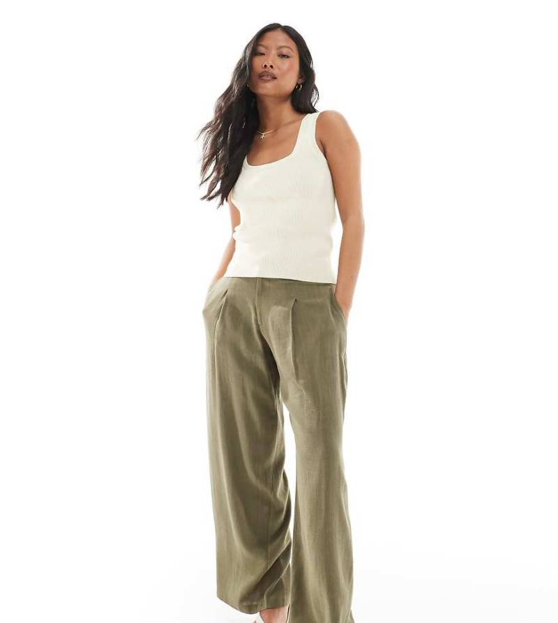 Miss Selfridge Petite - Elegante, weit geschnittene Hose in Khaki aus Leinenmix-Grün von Miss Selfridge Petite
