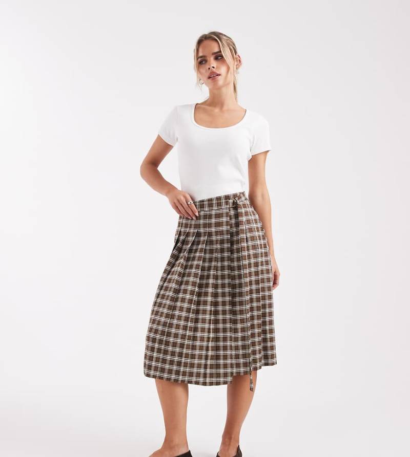 Miss Selfridge Petite - Eleganter Midi-Faltenrock mit Karomuster-Bunt von Miss Selfridge Petite