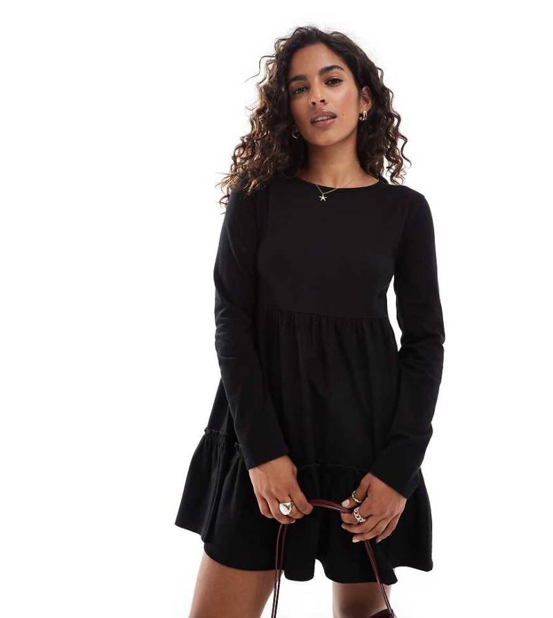 Miss Selfridge Petite - Langärmliges Mini-Hängerkleid in verwaschenem Schwarz von Miss Selfridge Petite