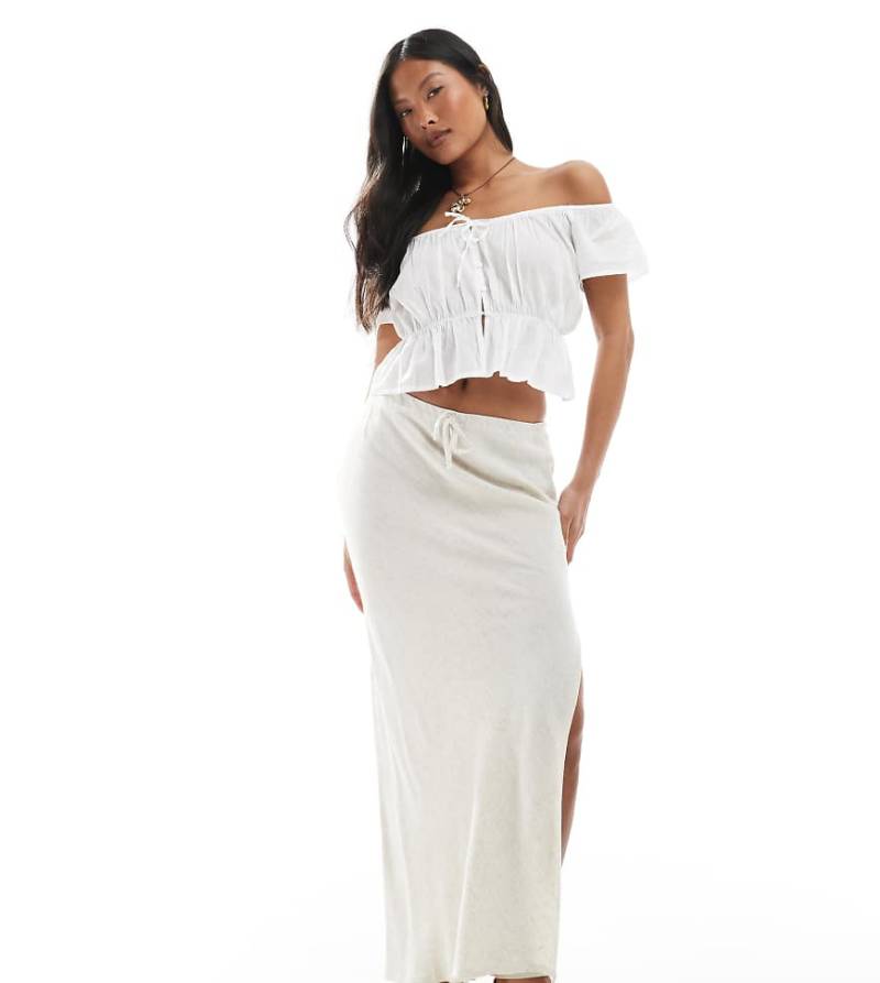 Miss Selfridge Petite - Leinenmix-Maxirock in Steinbeige mit Schrägschnitt-Neutral von Miss Selfridge Petite