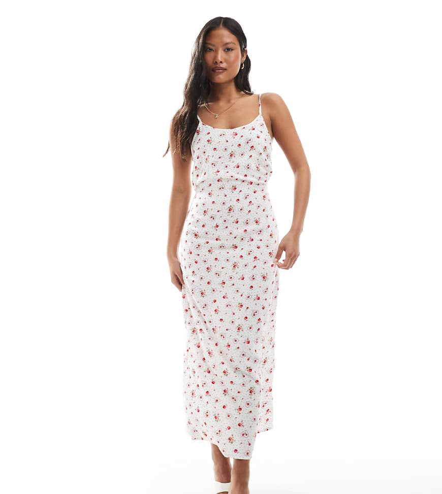 Miss Selfridge Petite - Maxi-Trägerkleid mit Herz-Print, schmalen Trägern und U-Ausschnitt-Orange von Miss Selfridge Petite