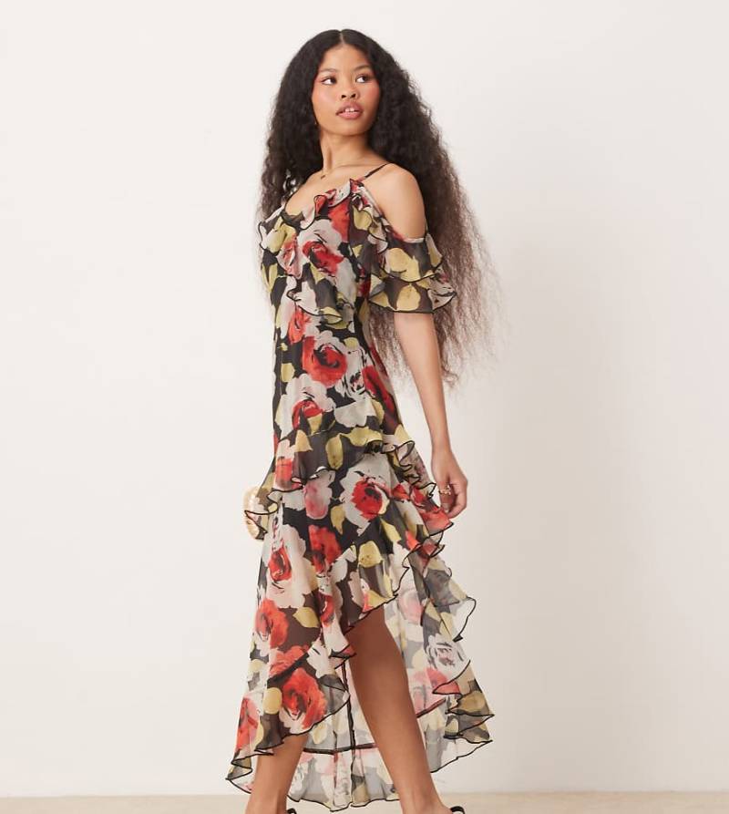 Miss Selfridge Petite - Maxikleid mit Blumenmuster und Rüschen-Bunt von Miss Selfridge Petite