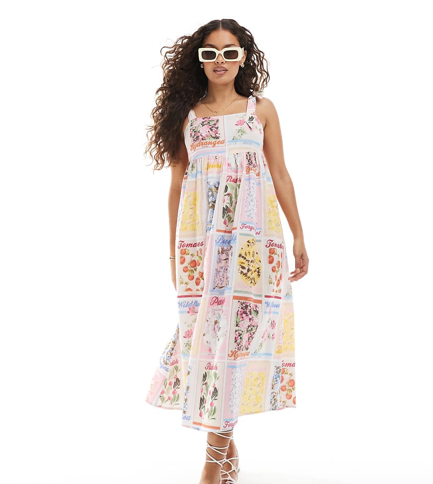 Miss Selfridge Petite - Maxikleid mit gebundenen Trägern und Postkarten-Print-Bunt Miss Selfridge Petite - Maxikleid mit gebundenen Trägern und Postkarten-Print-Bunt von Miss Selfridge Petite