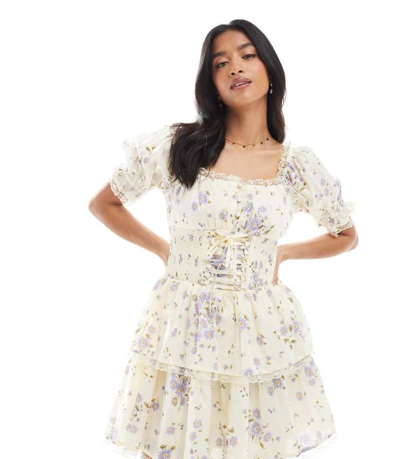 Miss Selfridge Petite - Minikleid mit Blümchenmuster und Korsettdetail-Gelb von Miss Selfridge Petite