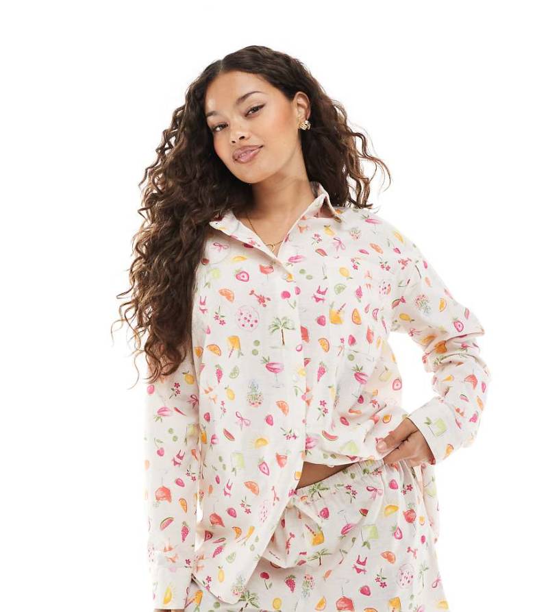 Miss Selfridge Petite - Oversize-Hemdbluse mit Fruchtmuster-Bunt von Miss Selfridge Petite