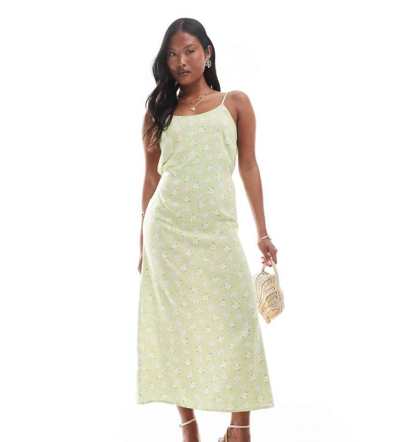 Miss Selfridge Petite - Träger-Maxikleid in Grün mit Blümchenmuster und U-Ausschnitt von Miss Selfridge Petite