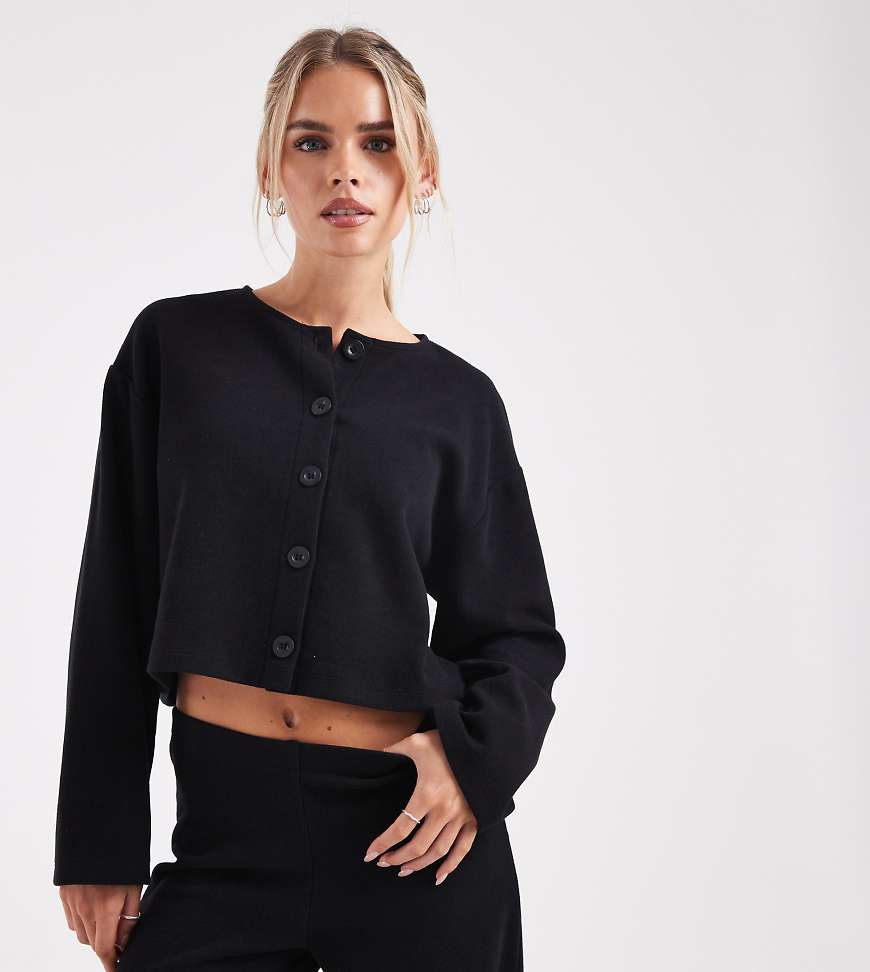 Miss Selfridge Petite - Weiche gerippte Strickjacke in Schwarz, Kombiteil von Miss Selfridge Petite