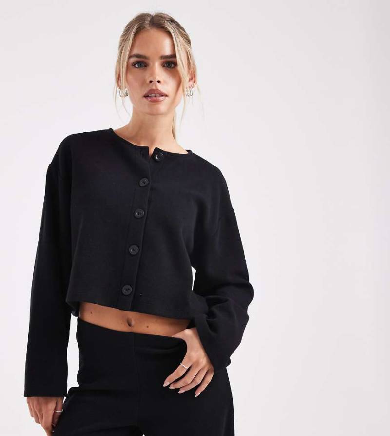 Miss Selfridge Petite - Weiche gerippte Strickjacke in Schwarz, Kombiteil von Miss Selfridge Petite