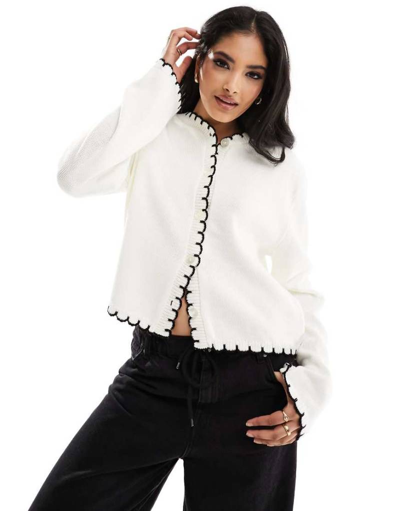 ASOS DESIGN - Strickjacke in Weiß mit Langettenstich von Miss Selfridge