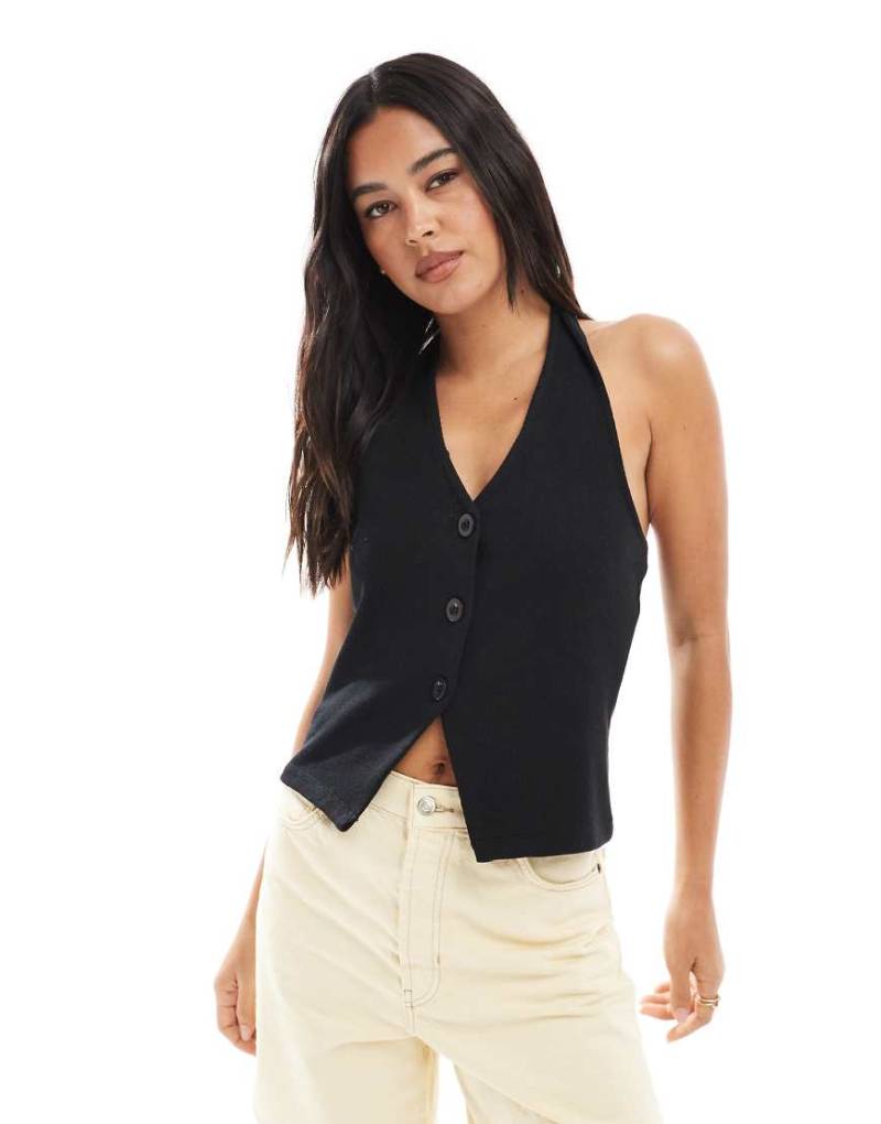 Miss Selfridge - Ärmellose Weste aus weichem Rippstrick in Schwarz, Kombiteil von Miss Selfridge