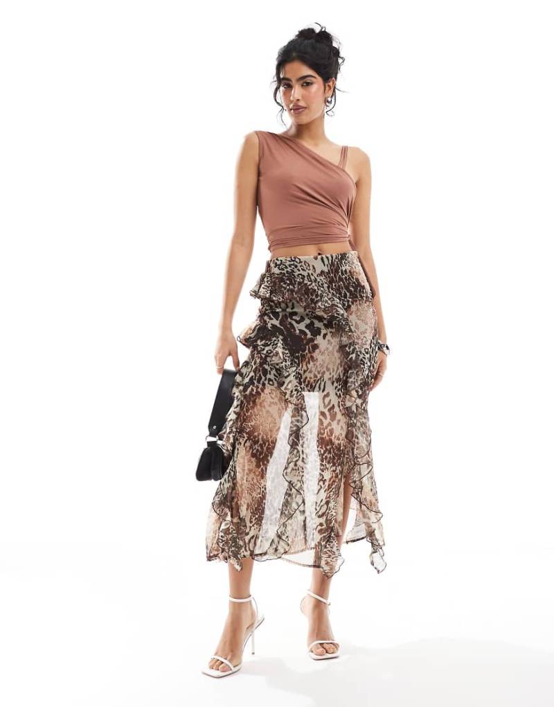 Miss Selfridge - Asymmetrisch geschnittener Maxirock aus Chiffon mit Animal-Print-Bunt von Miss Selfridge
