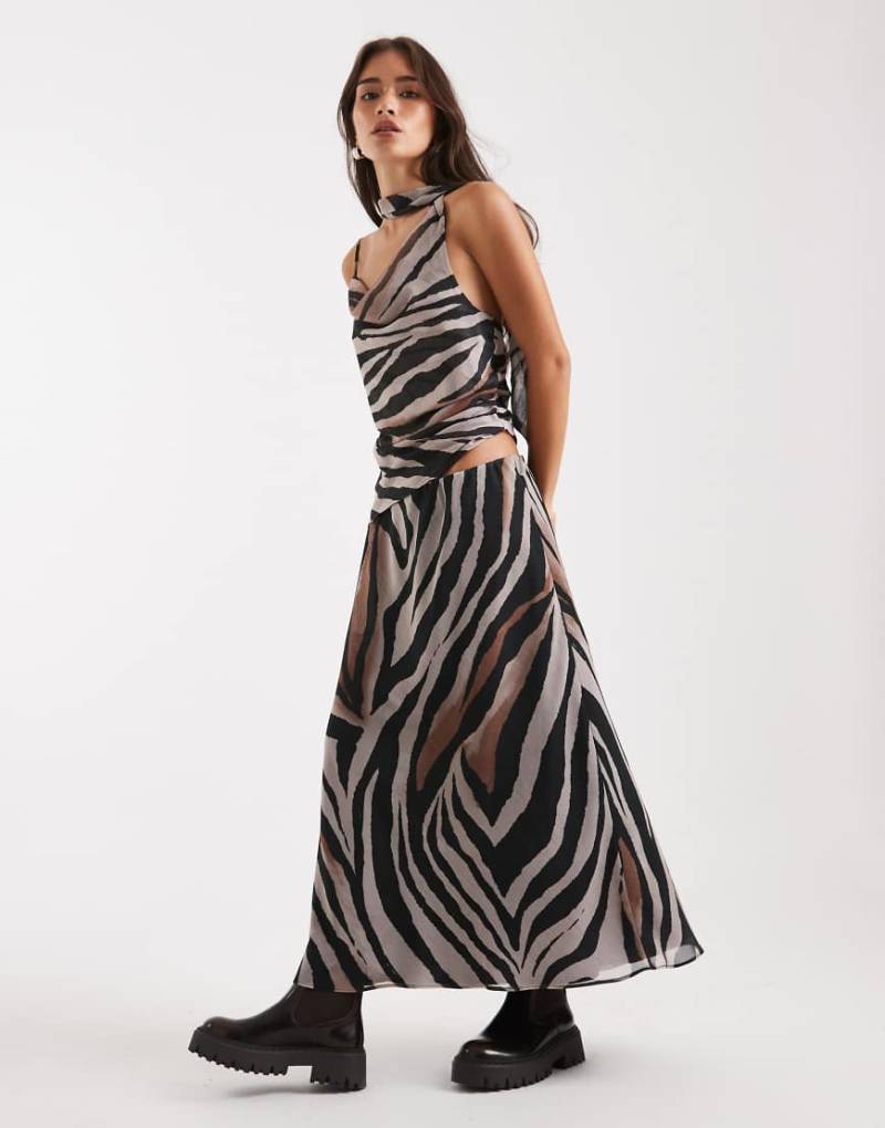Miss Selfridge - Asymmetrisch geschnittener Maxirock aus Chiffon mit Zebramuster, Kombiteil-Bunt von Miss Selfridge