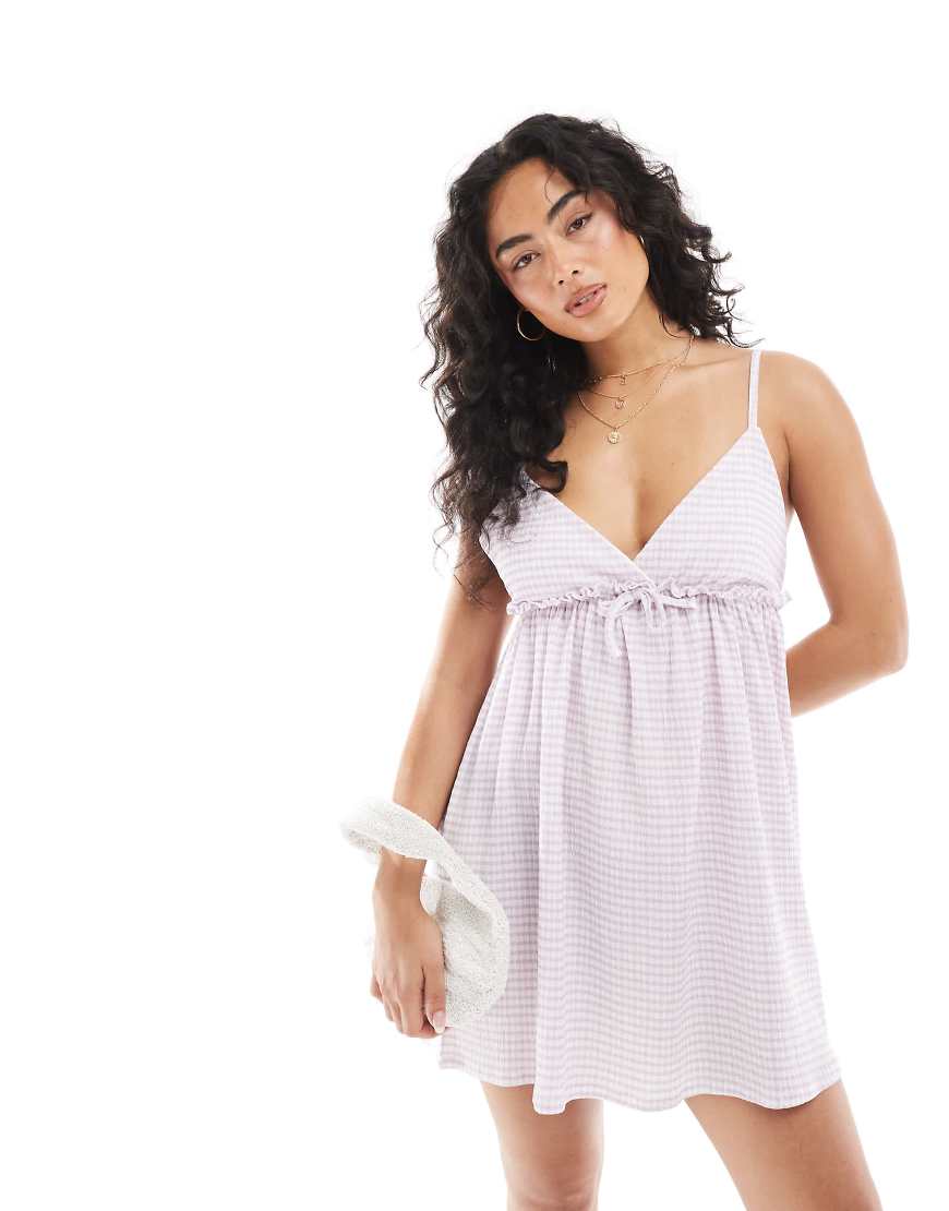 Miss Selfridge - Babydoll-Camisolekleid mit Vichy-Karos in Flieder-Bunt von Miss Selfridge