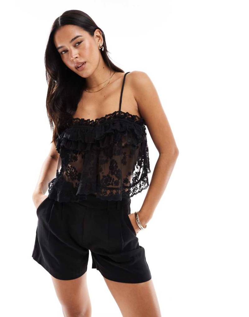 Miss Selfridge - Babydoll-Oberteil aus Premium-Spitze in Schwarz von Miss Selfridge