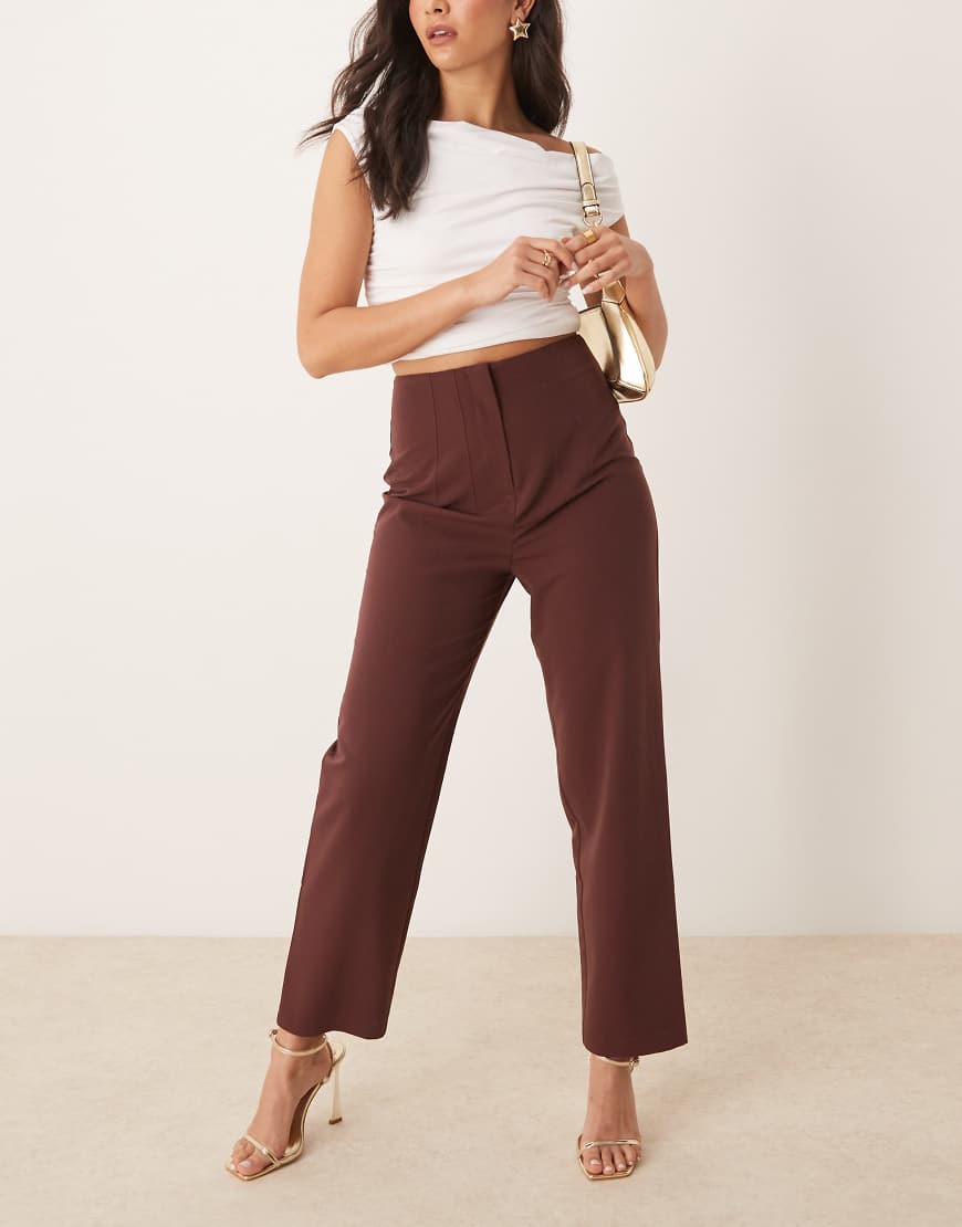 Miss Selfridge - Basic-Zigarettenhose in Schokobraun-Grün von Miss Selfridge