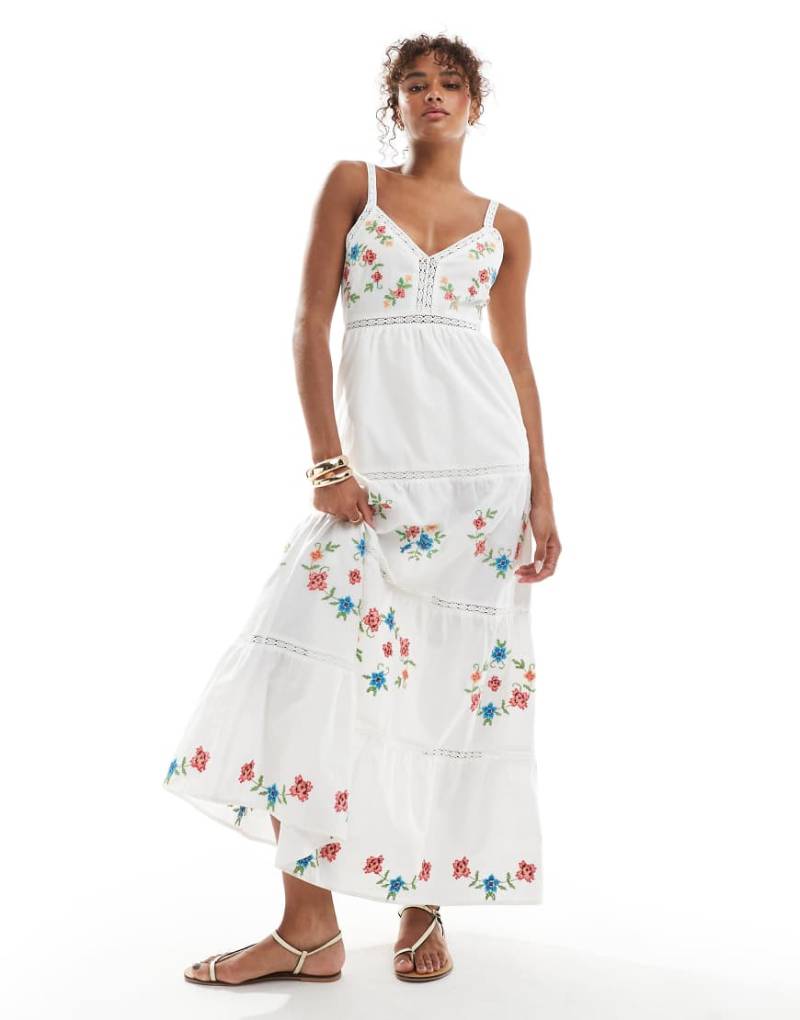 Miss Selfridge - Besticktes Vintage-Maxikleid in Weiß-Bunt von Miss Selfridge