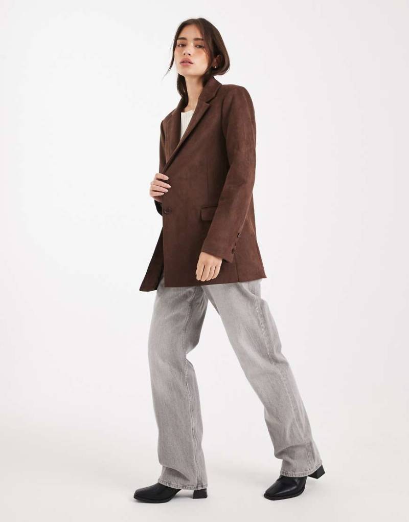 Miss Selfridge - Blazer aus Wildlederimitat in Schokobraun-Brown von Miss Selfridge