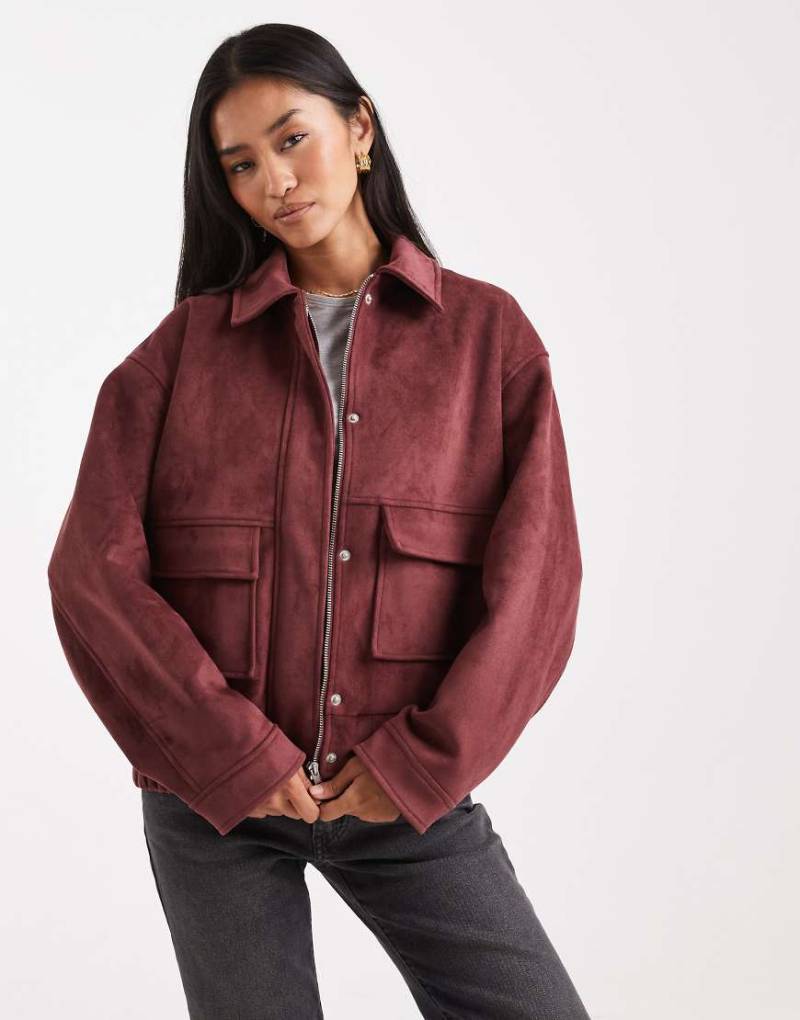 Miss Selfridge - Bomberjacke aus Wildlederimitat in Pflaume-Rot von Miss Selfridge