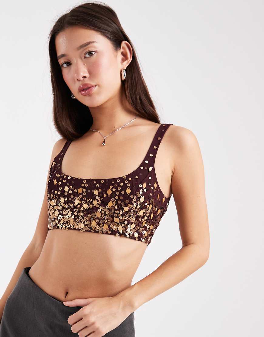 Miss Selfridge - Bralette in Pflaume mit Paillettenbesatz-Lila Miss Selfridge - Bralette in Pflaume mit Paillettenbesatz-Lila von Miss Selfridge