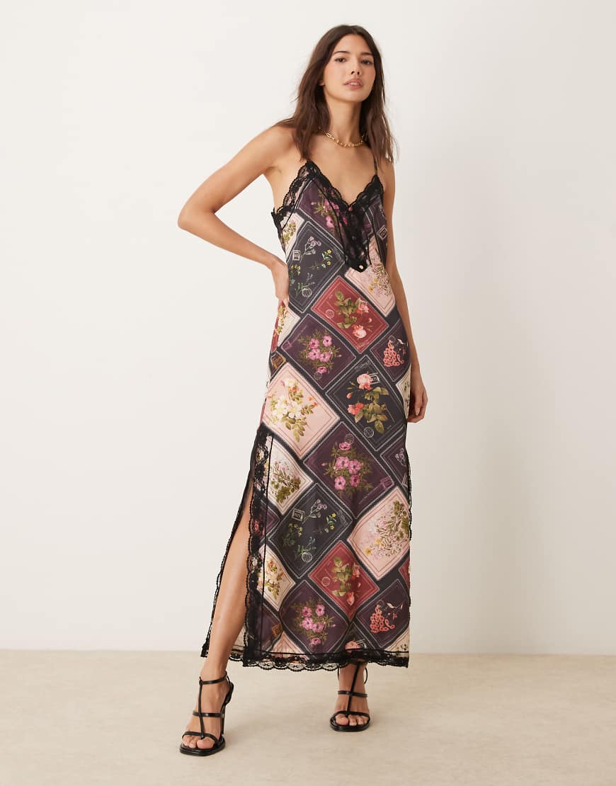 Miss Selfridge - Camisole-Maxikleid mit Patchwork-Print und Spitzendetail-Bunt von Miss Selfridge