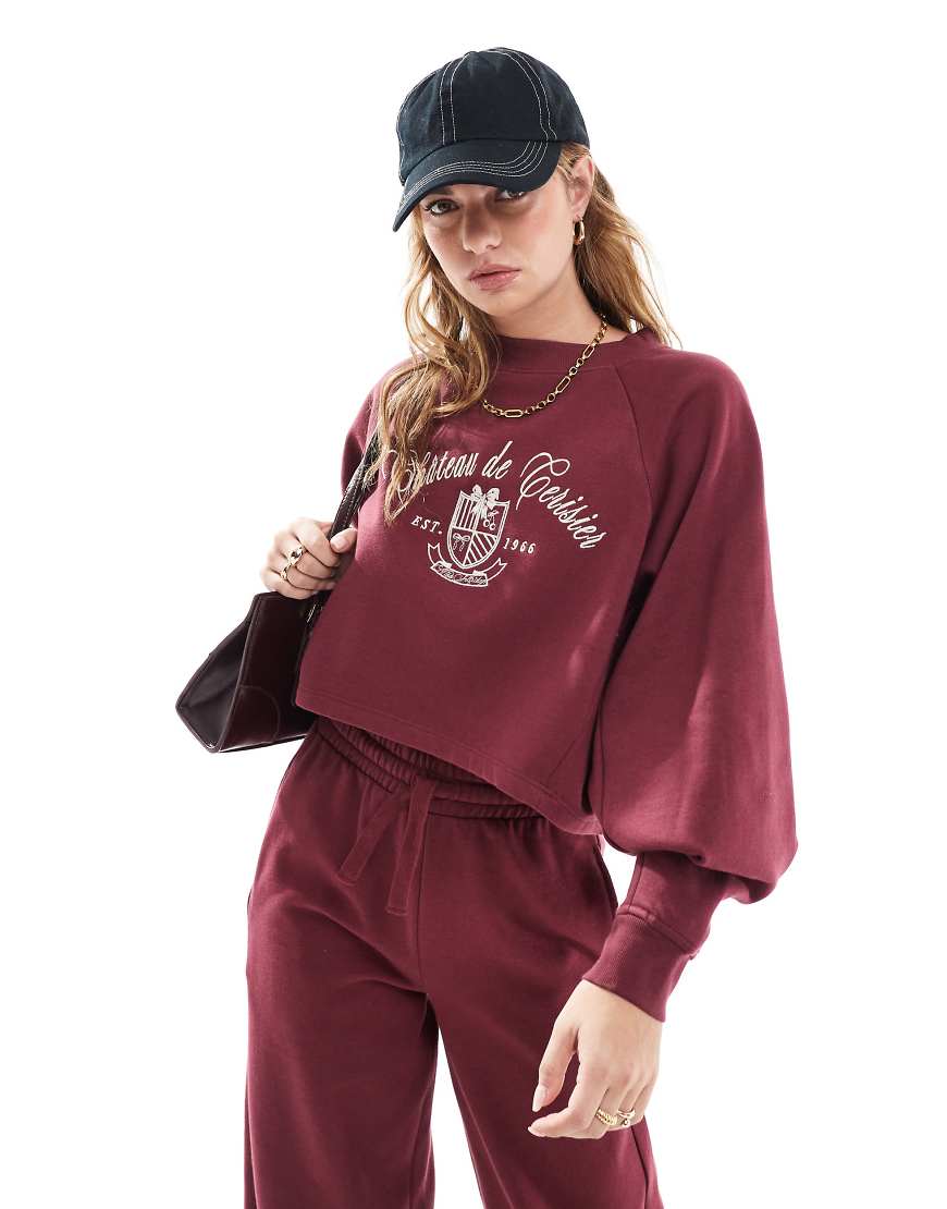 Miss Selfridge - Chateau de Cerisier - Sweatshirt in Burgunderrot, Kombiteil von Miss Selfridge