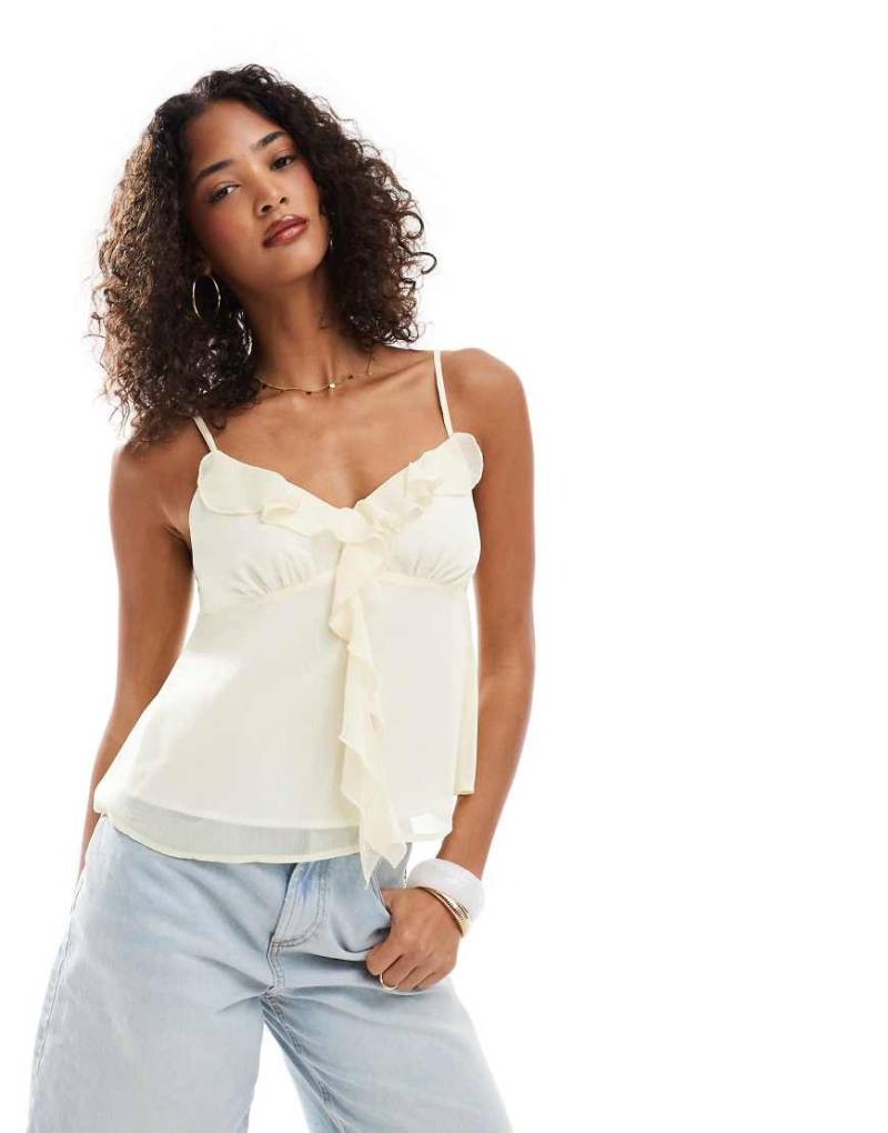Miss Selfridge - Chiffon-Camisole in Buttermilchgelb mit Rüschen-Neutral Miss Selfridge - Chiffon-Camisole in Buttermilchgelb mit Rüschen-Neutral von Miss Selfridge