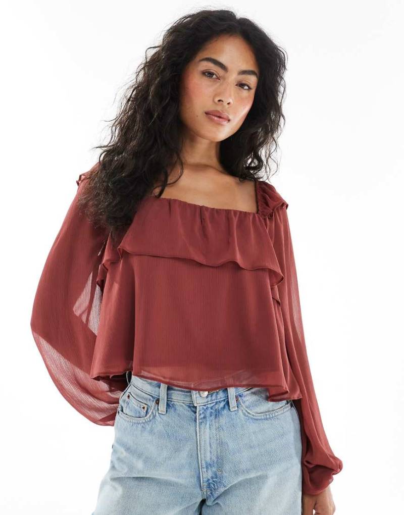 Miss Selfridge - Chiffon-Milchmädchenbluse in Schokobraun-Brown von Miss Selfridge