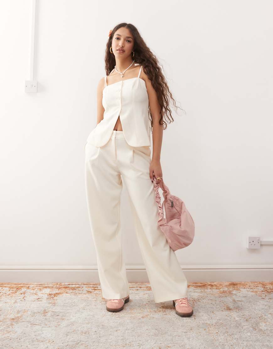 Miss Selfridge - Elegante Hose in Creme mit weitem Bein, Kombiteil-Weiß von Miss Selfridge