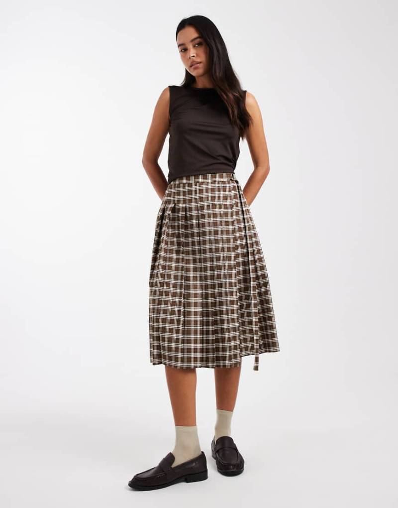Miss Selfridge - Eleganter Midi-Faltenrock mit Karomuster-Bunt von Miss Selfridge