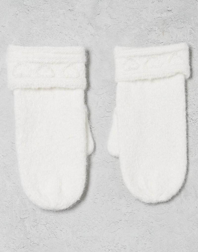 Miss Selfridge - Fäustlinge aus Strick in Cremeweiß mit Herzstickerei von Miss Selfridge