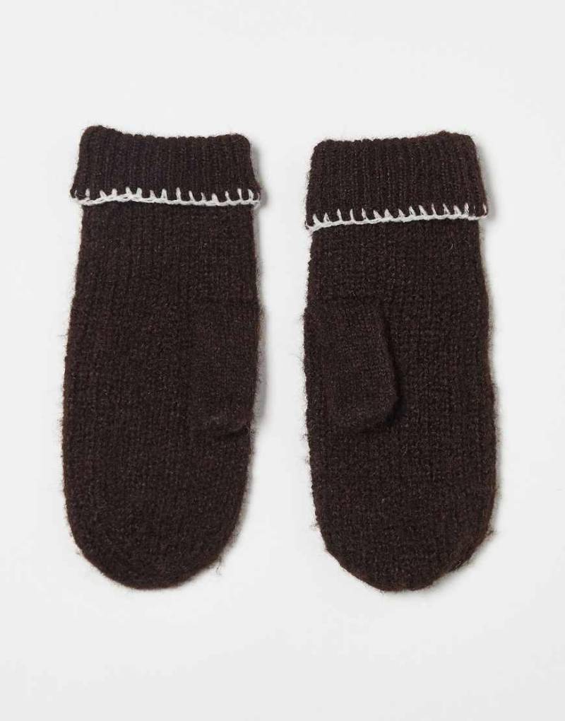 Miss Selfridge - Fäustlinge in Schokobraun mit Languetten-Stich in Creme-Brown von Miss Selfridge