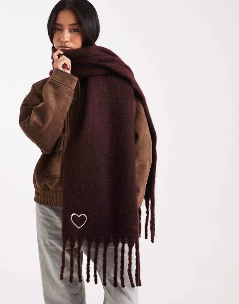 Miss Selfridge - Fransenschal aus Strick in Pflaume-Brown von Miss Selfridge