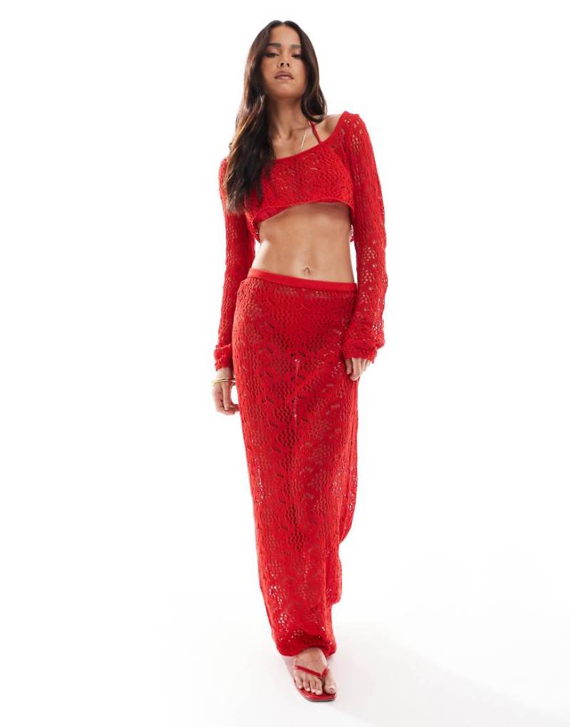 Miss Selfridge - Gehäkelter Maxi-Strandrock in Rot von Miss Selfridge