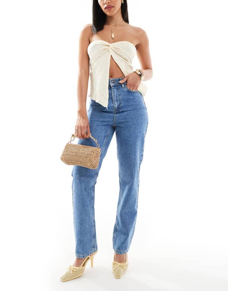 Miss Selfridge - Gerade geschnittene Jeans in mittlerer Waschung mit Elastikbund-Blau von Miss Selfridge