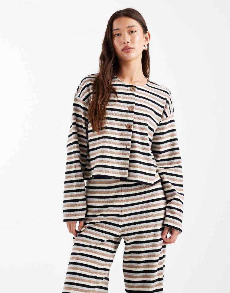 Miss Selfridge - Gerippte, angeraute Strickjacke mit Streifen, Kombiteil-Neutral von Miss Selfridge