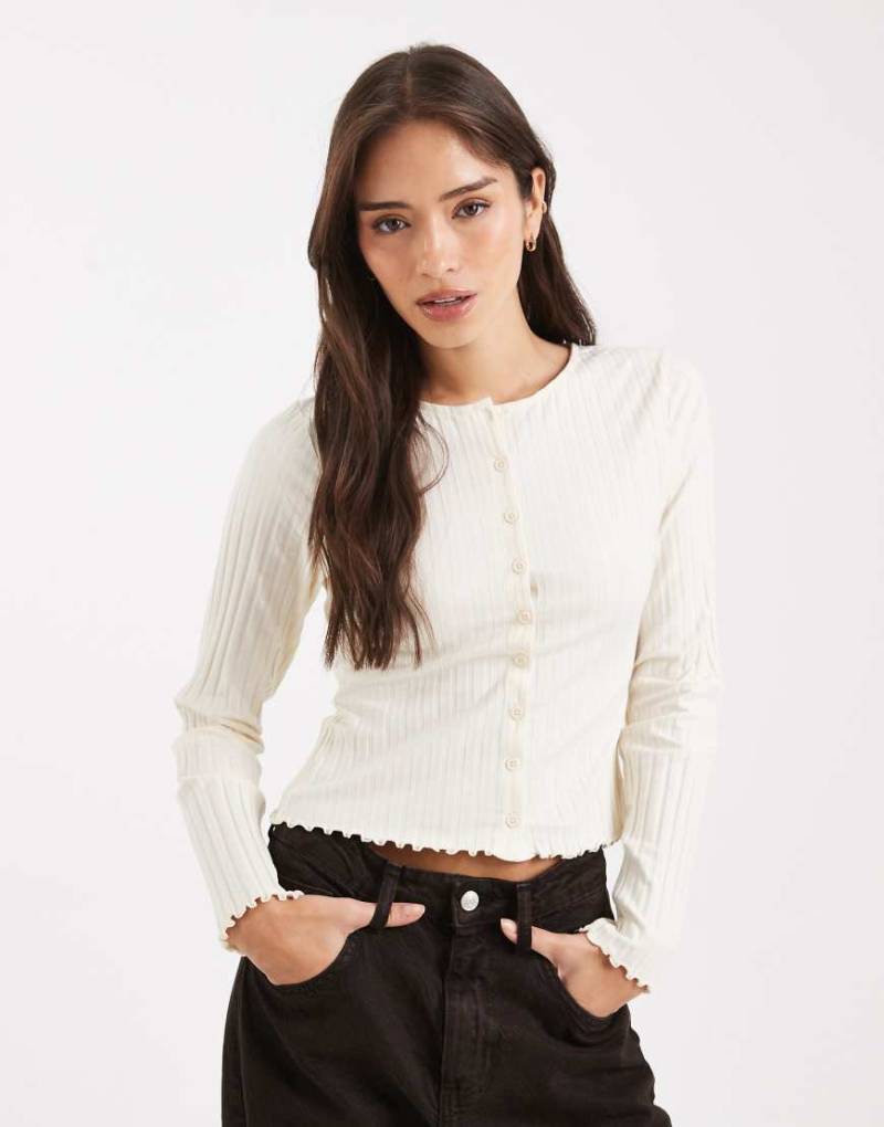 Miss Selfridge - Gerippte Strickjacke in Creme-Lila von Miss Selfridge