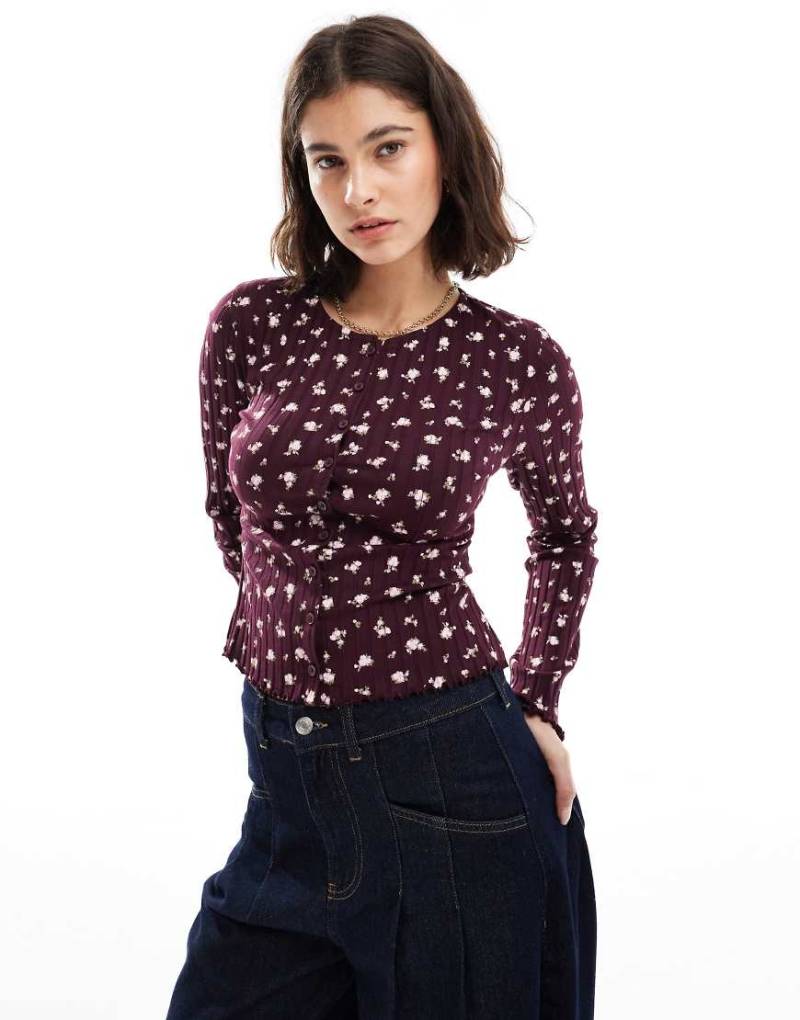 Miss Selfridge - Gerippte Strickjacke mit Blümchenmuster-Bunt von Miss Selfridge