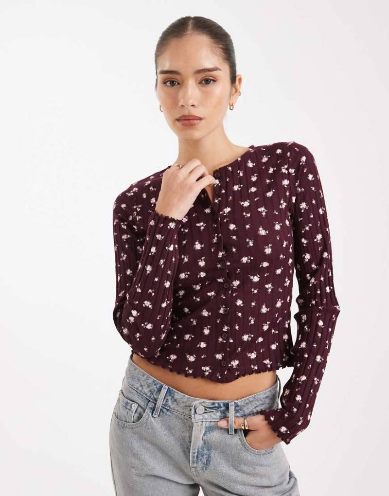 Miss Selfridge - Gerippte Strickjacke mit Blümchenmuster-Bunt von Miss Selfridge