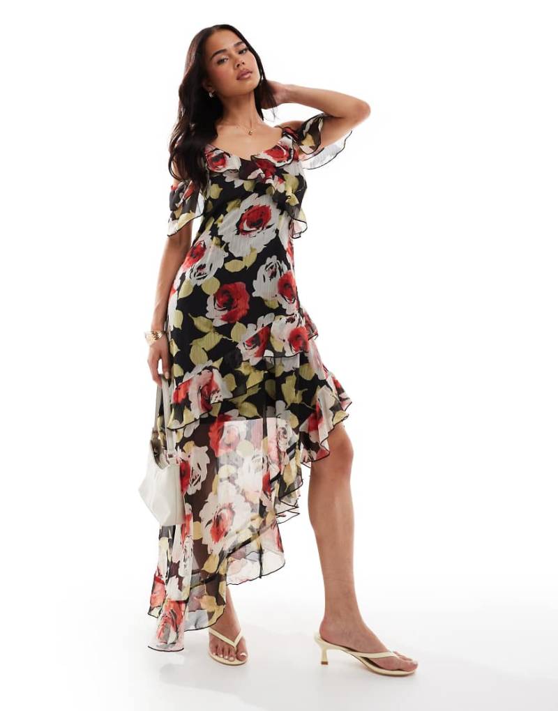 Miss Selfridge - Gerüschtes Maxikleid mit Blumenprint-Bunt von Miss Selfridge