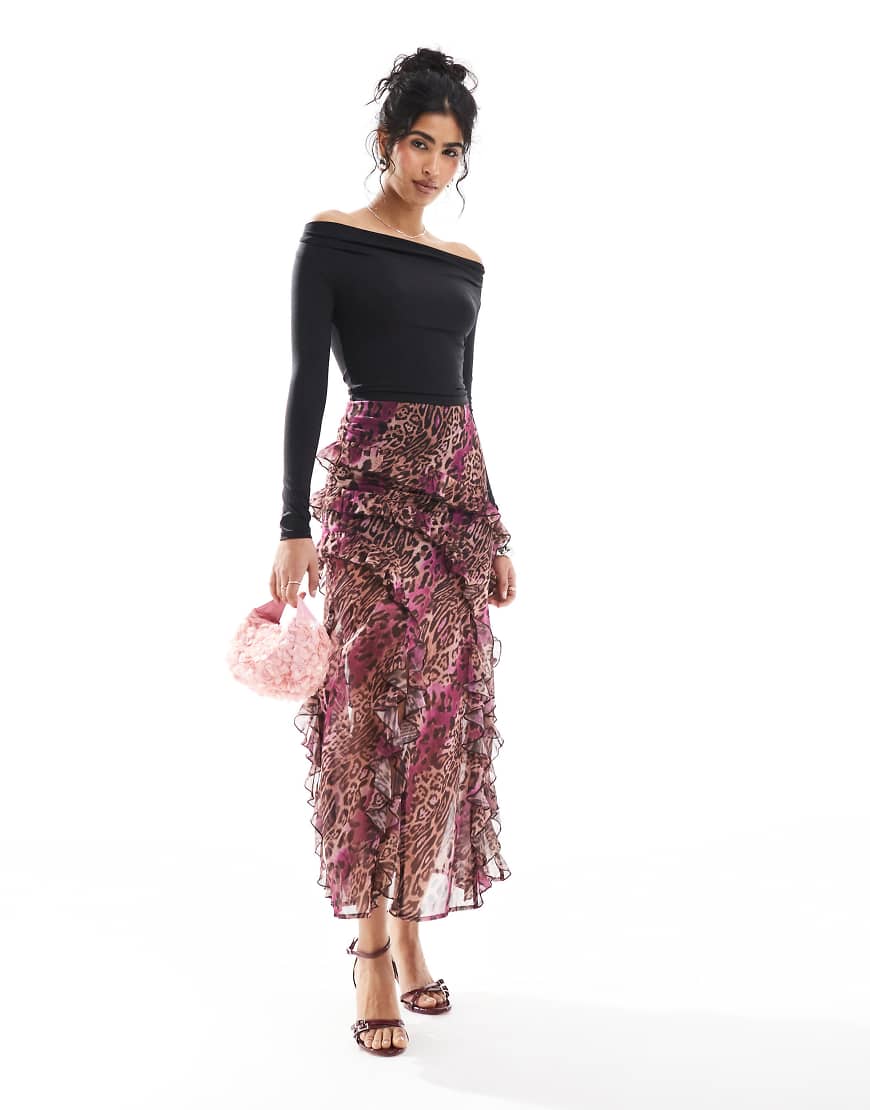 Miss Selfridge - Gestufter Midirock mit Rüschen und Leopardenmuster-Bunt Miss Selfridge - Gestufter Midirock mit Rüschen und Leopardenmuster-Bunt von Miss Selfridge