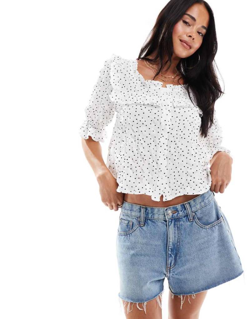 Miss Selfridge - Getupfte Bluse mit Rüschen-Detail und Knopfleiste-Bunt von Miss Selfridge