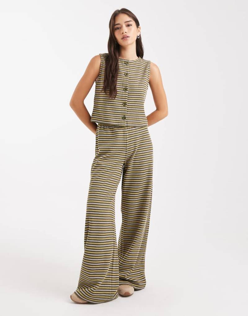 Miss Selfridge - Hochwertige, gerippte Hose mit Streifenmuster und weitem Bein-Bunt von Miss Selfridge