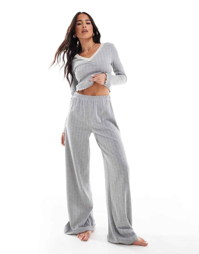 Miss Selfridge - Hose aus Pointelle mit weitem Bein, Kombiteil-Grau von Miss Selfridge